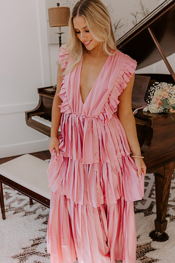 Seeking Champagne Pleated Maxi Dress In Blush