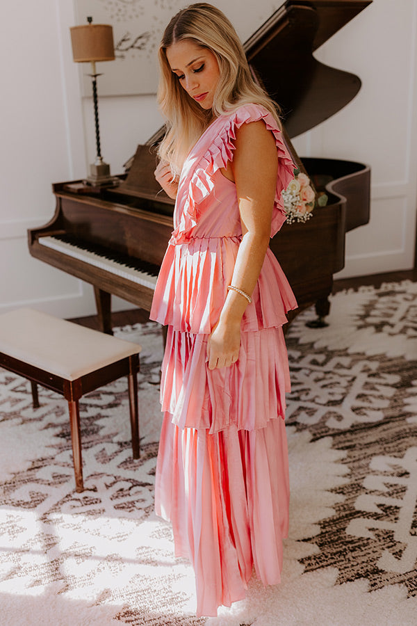 Seeking Champagne Pleated Maxi Dress In Blush