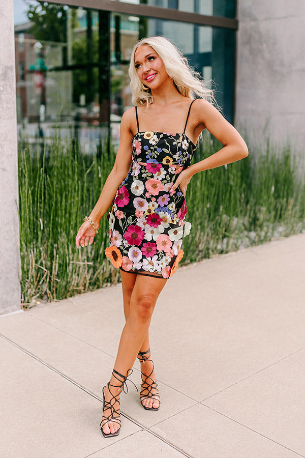 Stunning Views Embroidered Mini Dress In Black   