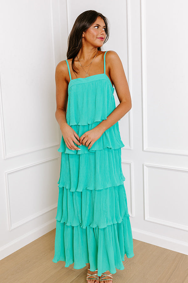 Dreamy Mood Pleated Midi In Turquoise