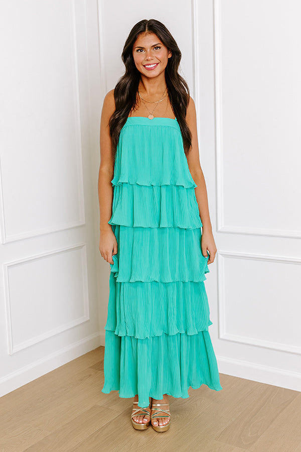 Dreamy Mood Pleated Midi In Turquoise