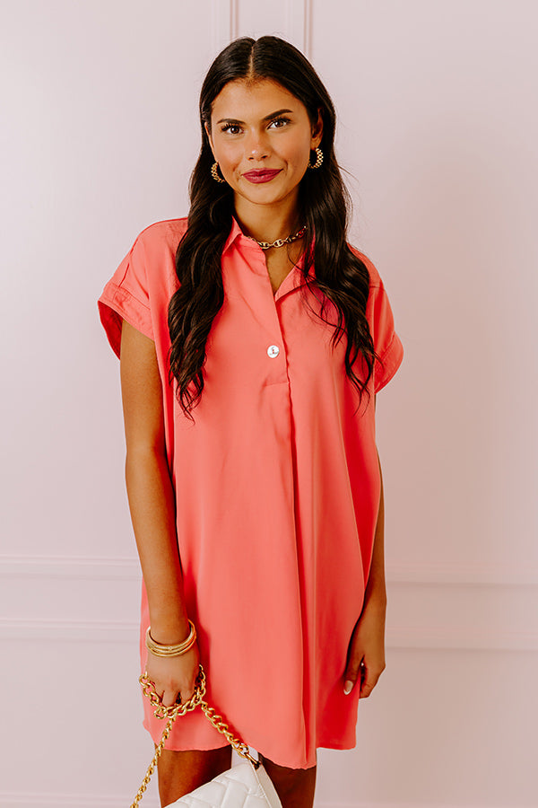 coral dress short sleeve Mina Half Zip Dress Short Sleeve 37" (Coral) L