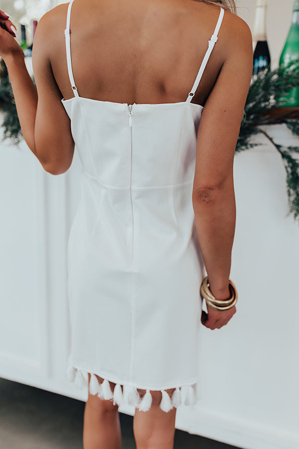 Peak Party Vibes Tassel Mini Dress in White