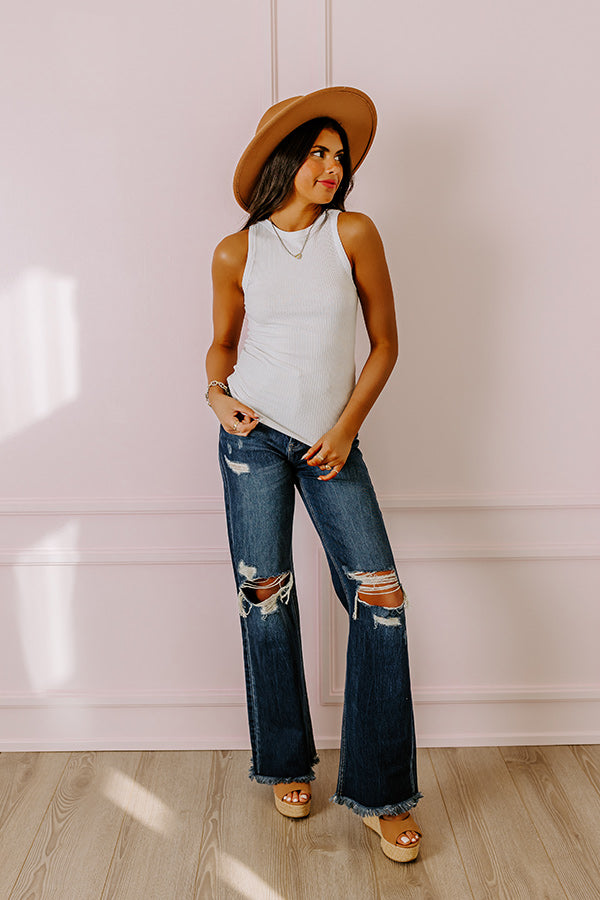 Carefree Days Ribbed Tank in White