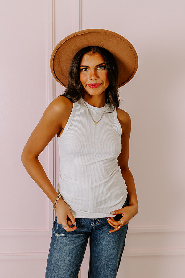 Carefree Days Ribbed Tank in White   