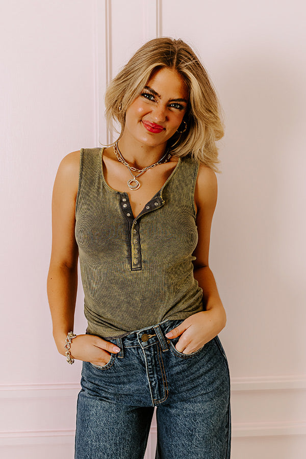 Summer Sweetness Ribbed Tank In Army Green