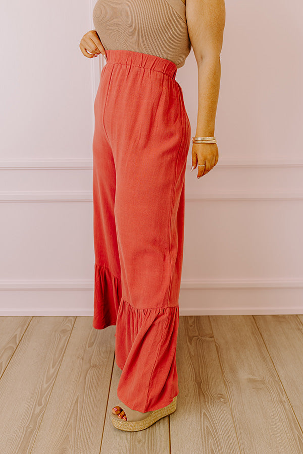 The Kenzo High Waist Linen-Blend Trousers In Aurora Red Curves