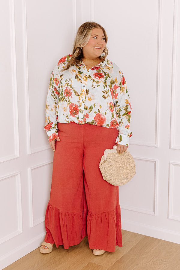 The Kenzo High Waist Linen-Blend Trousers In Aurora Red Curves