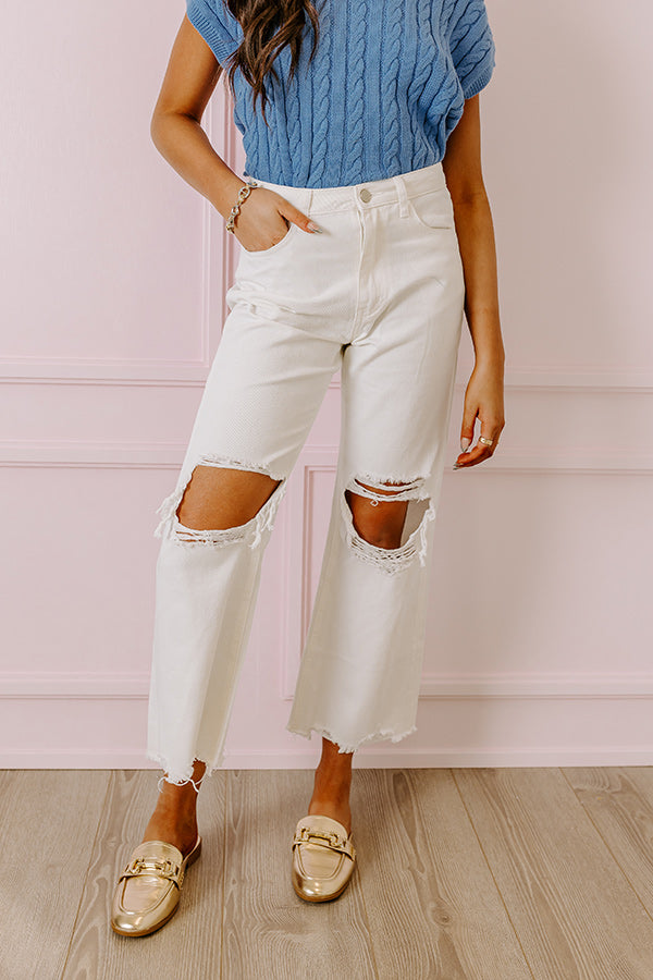 The Averie High Waist Distressed Straight Leg Jean in Ivory