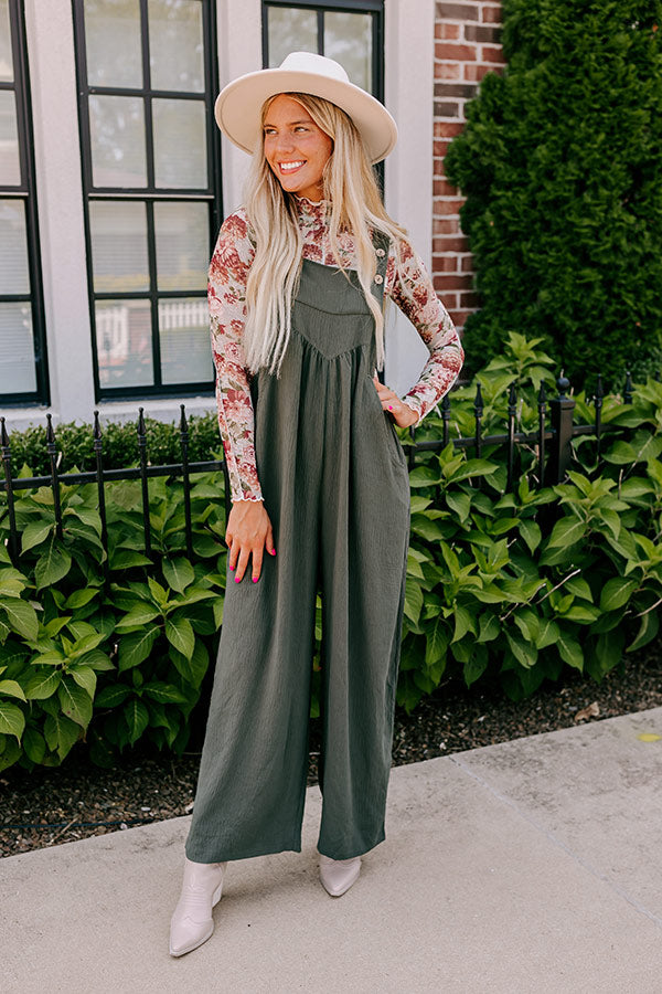 Happy Sanctuary Wide Leg Jumpsuit in Army Green L / army-green Happy Sanctuary Wide Leg Jumpsuit in Army Green L / army-green
