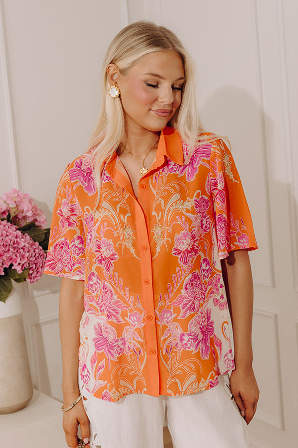 Coastal Call Button Up in Orange Image - 3