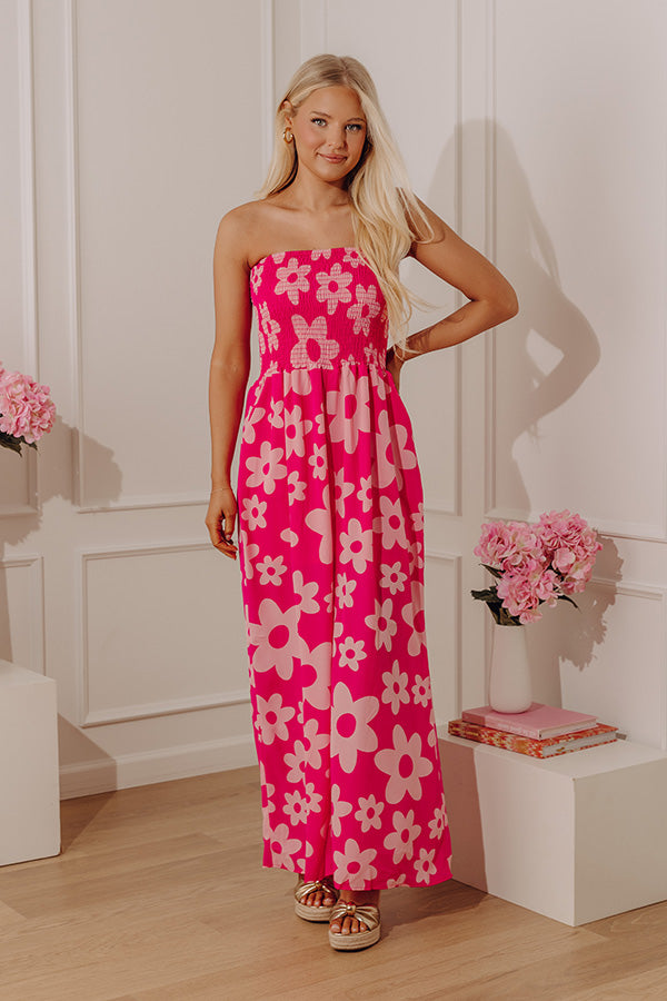 Loft Party Smocked Floral Jumpsuit in Hot Pink Image - 1