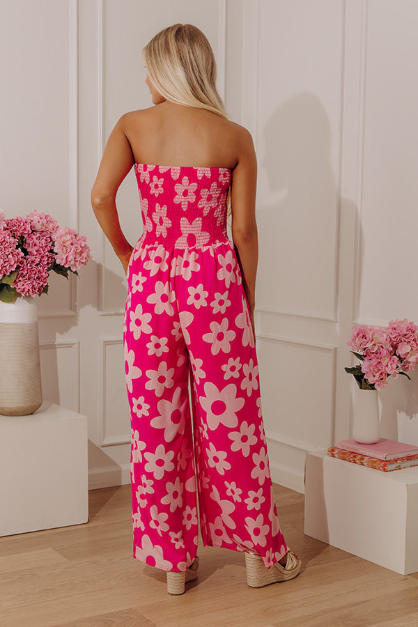 Loft Party Smocked Floral Jumpsuit in Hot Pink Image - 3