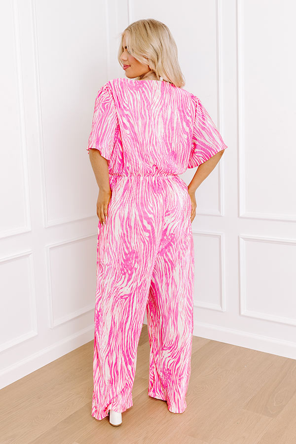 Peak Party Vibes Pleated Jumpsuit In Pink Curves