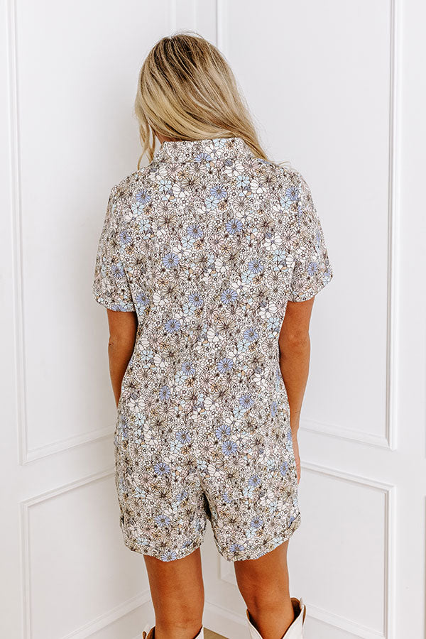 Sunny With A Chance of Blooms Denim Romper in Cream