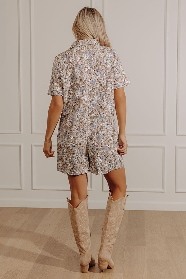 Sunny With A Chance of Blooms Denim Romper in Cream Image - 5