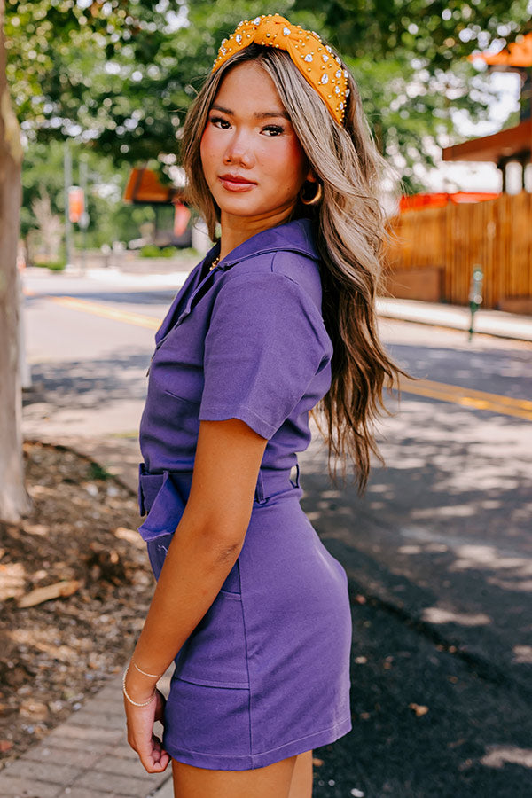 Stay Sophisticated Denim Romper In Purple Stay Sophisticated Denim Romper In Purple