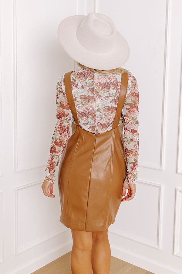 Cocktails And Cheers Faux Leather Mini Dress in Camel