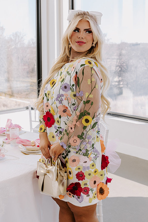 Floral Dream Embroidered Mini Dress in White Curves