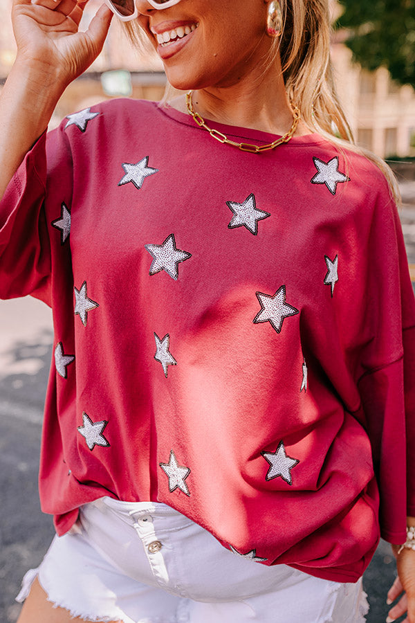 Brightest Star Sequin Oversized Tee in Red Curves