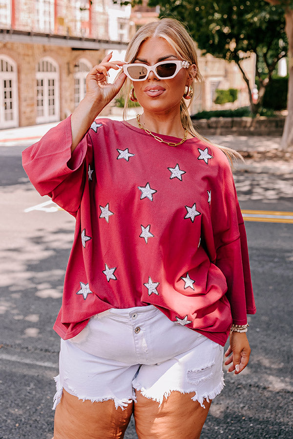 Brightest Star Sequin Oversized Tee in Red Curves