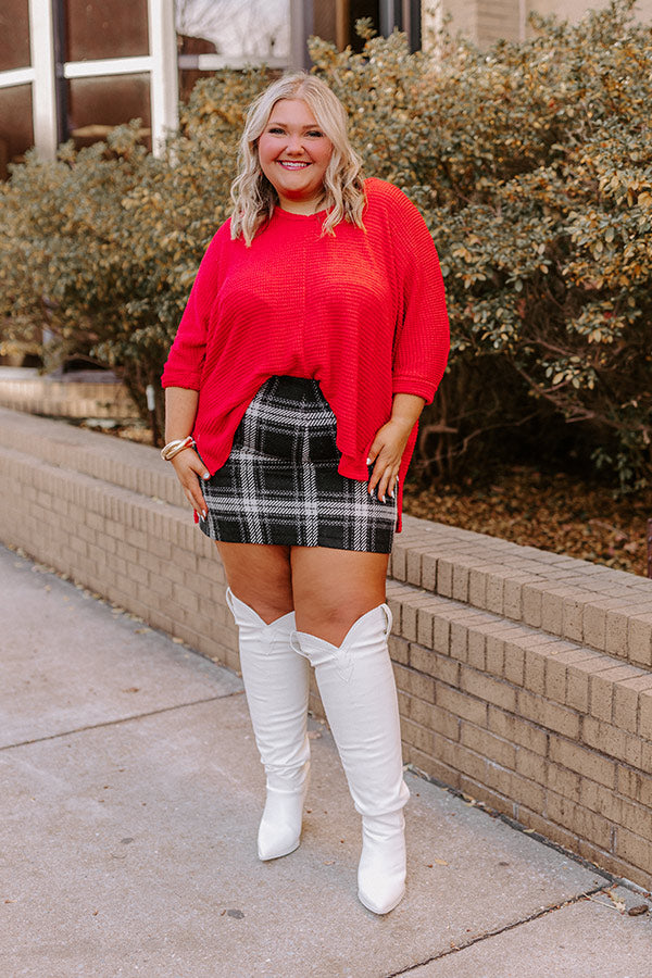 Saturdays Down South Waffle Knit Top In Red Curves