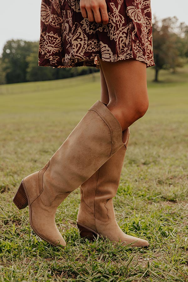 Classy Faux Suede Knee High Boot in Iced Latte Image - 1
