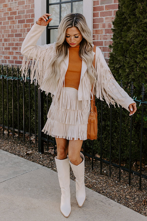 Boho Flow Faux Suede Fringe Jacket in Cream