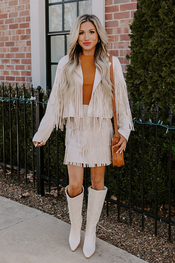 Boho Flow Faux Suede Fringe Jacket in Cream