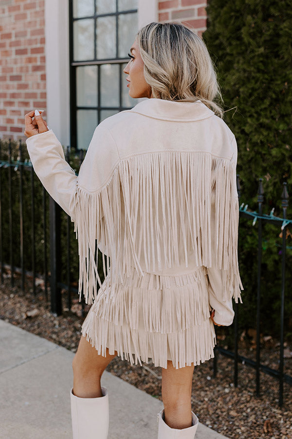 Boho Flow Faux Suede Fringe Jacket in Cream