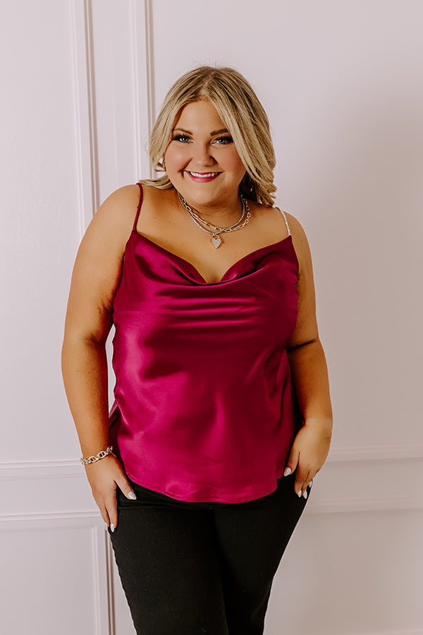 Stay Sophisticated Satin Top In Wine Curves