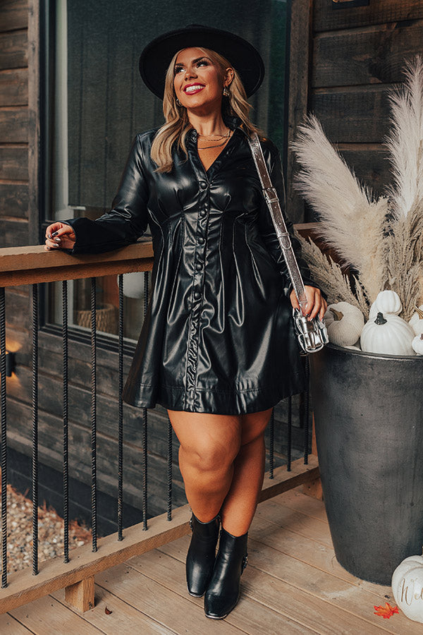Mostly Amused Faux Leather Dress in Black Curves