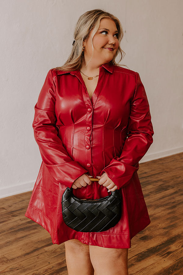 Mostly Amused Faux Leather Dress in Crimson Curves