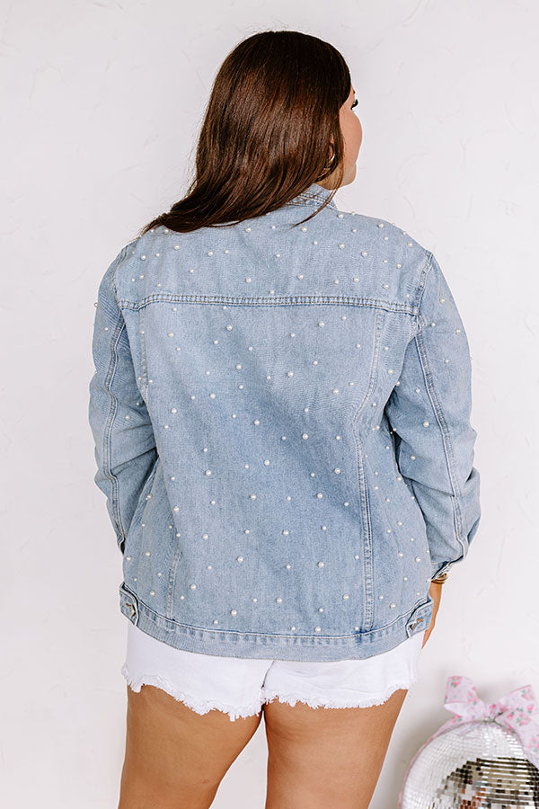 The Juni Embellished Denim Jacket In Light Wash Curves