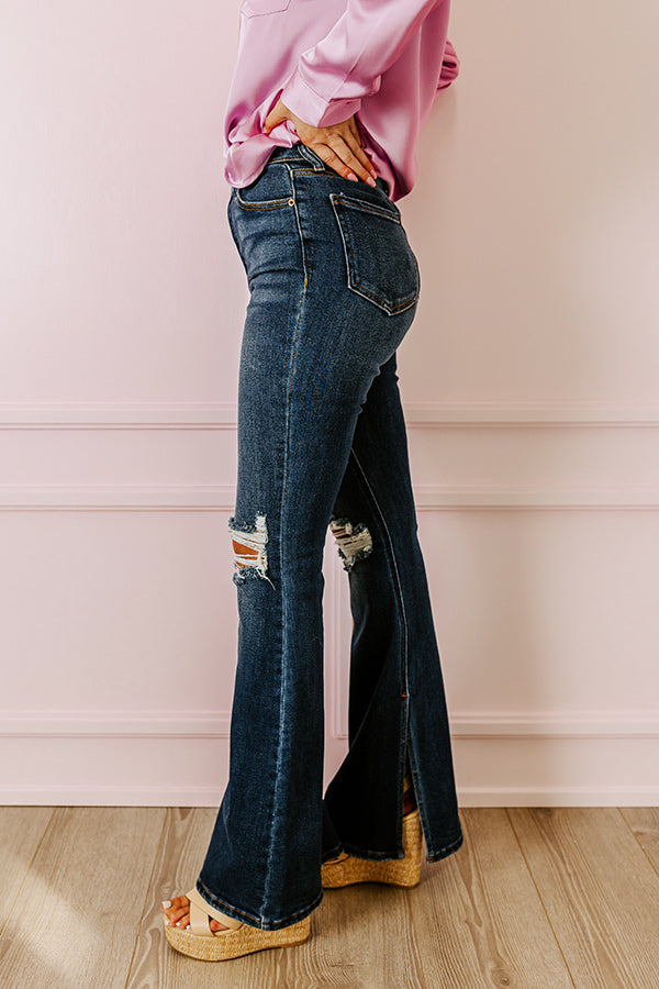 The Margot High Waist Distressed Flare in Dark Wash