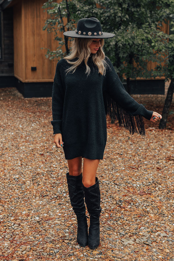 Short Fringe Sweater M / Black