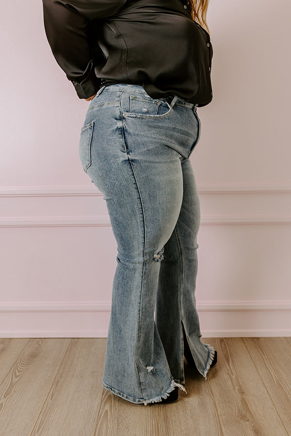 Risen The Fleetwood High Waist Distressed Flare In Light Wash Curves