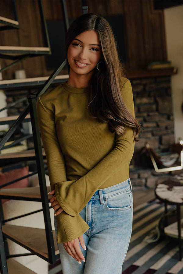 Rare Dream Ribbed Top In Martini Olive Image - 2