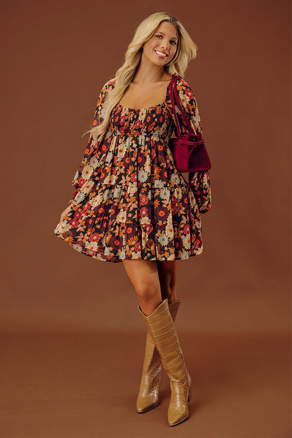 Gentle Heart Floral Smocked Dress in Black Image - 1