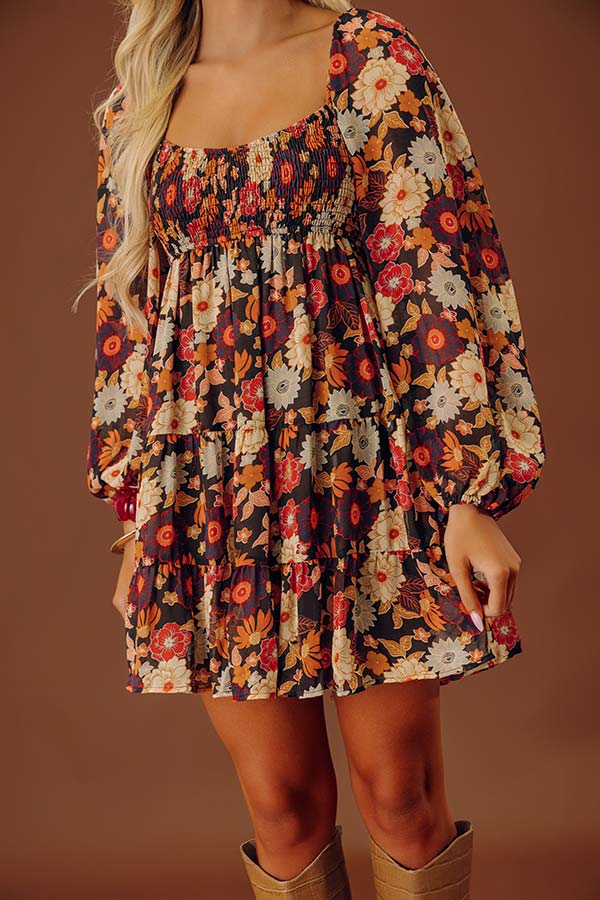Gentle Heart Floral Smocked Dress in Black Image - 2