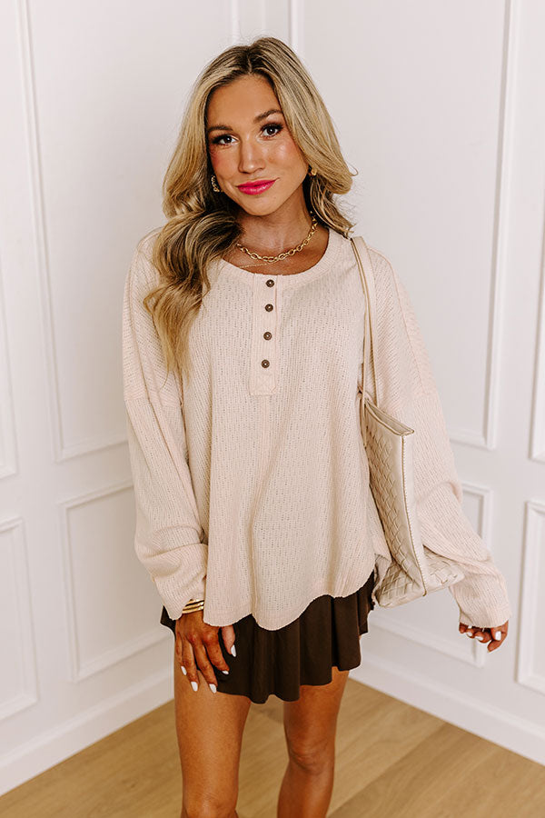 Breezy Times Oversized Henley Top In Cream