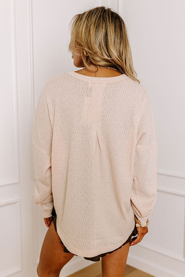 Breezy Times Oversized Henley Top In Cream