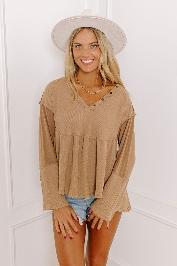 Whispering Sweet Nothings Waffle Knit Top in Iced Mocha