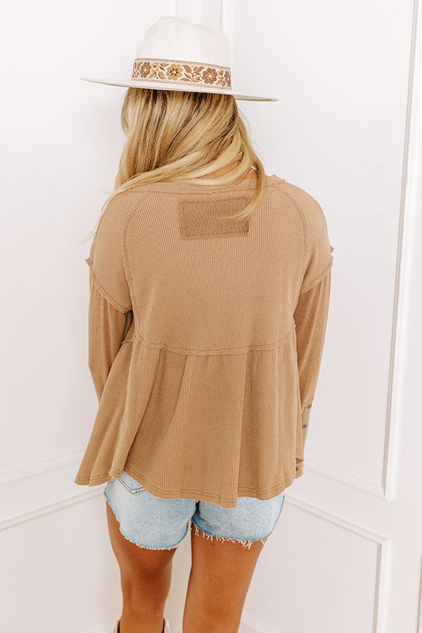 Whispering Sweet Nothings Waffle Knit Top in Iced Mocha