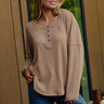 Breezy Times Oversized Henley Top In Taupe Image - 1