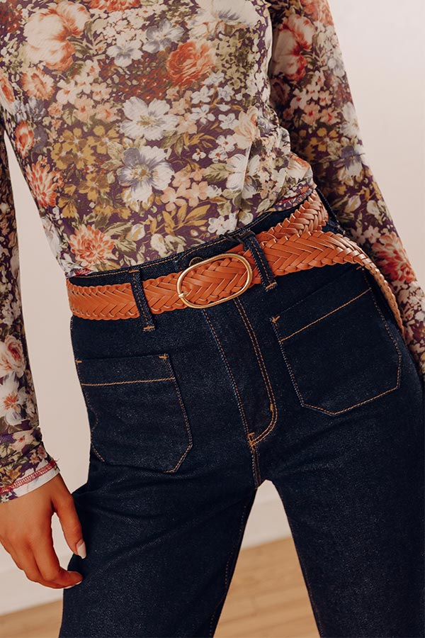 Stay Updated Faux Leather Woven Belt In Maple Image - 1