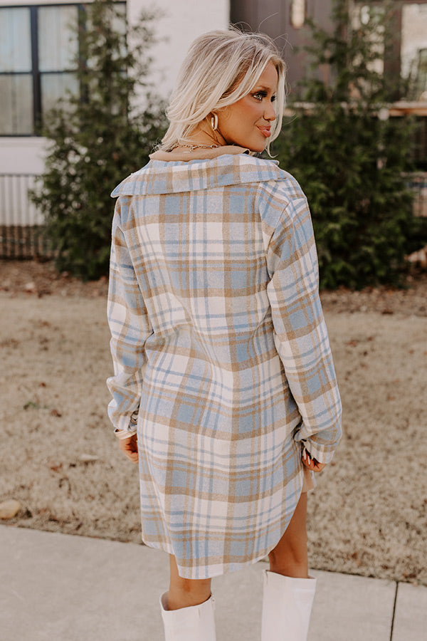 Touch Of Fall Plaid Tunic Dress In Sky Blue