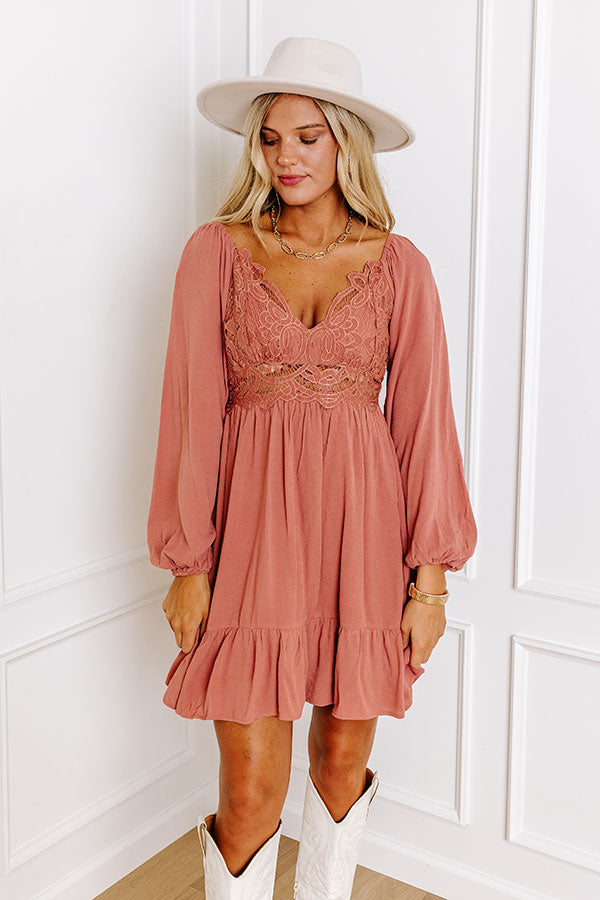 All The Sway Lace Mini Dress In Rustic Rose   