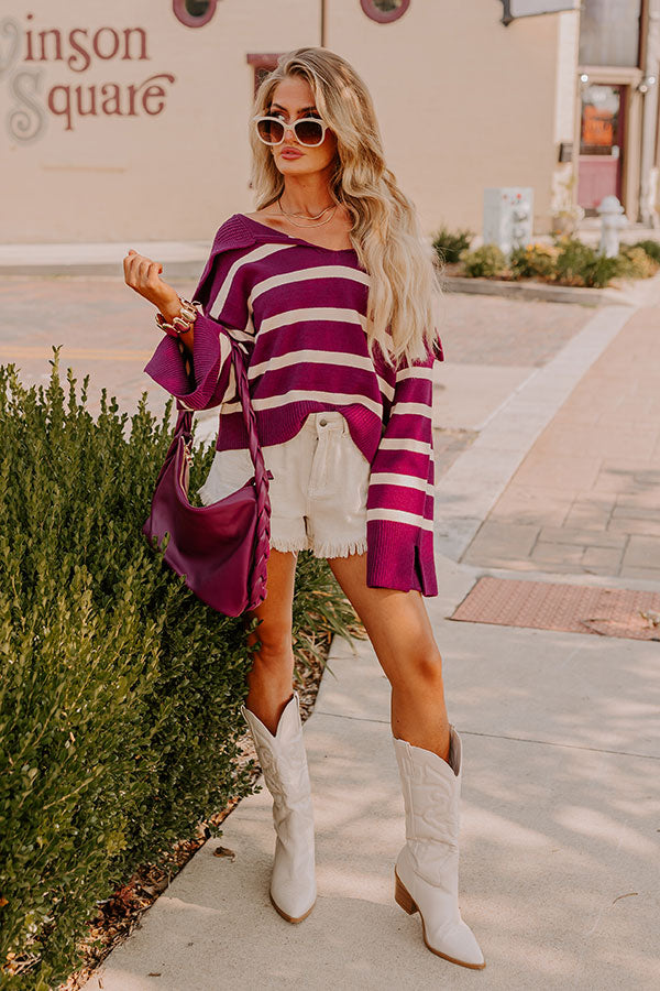 Fill Up Your Cup Stripe Sweater In Royal Plum