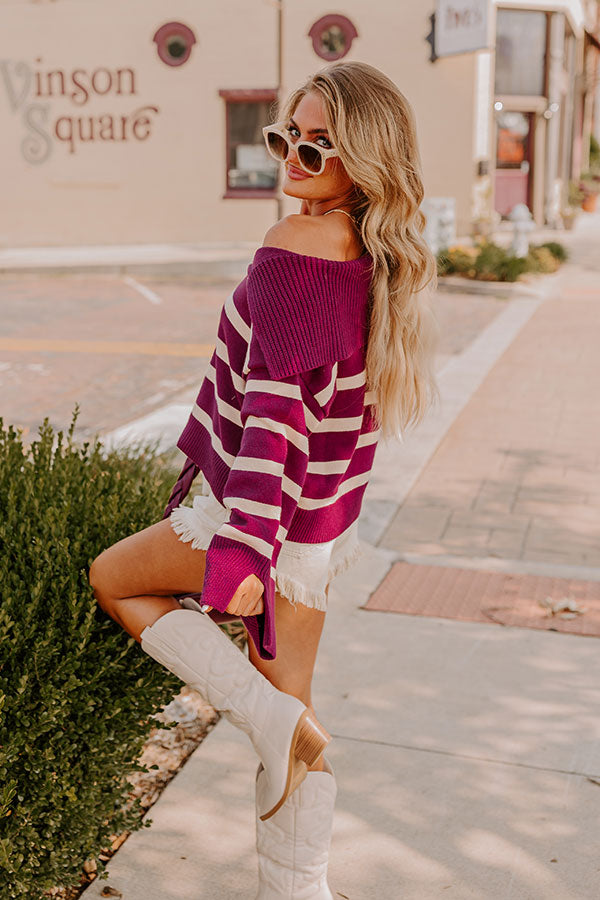 Fill Up Your Cup Stripe Sweater In Royal Plum